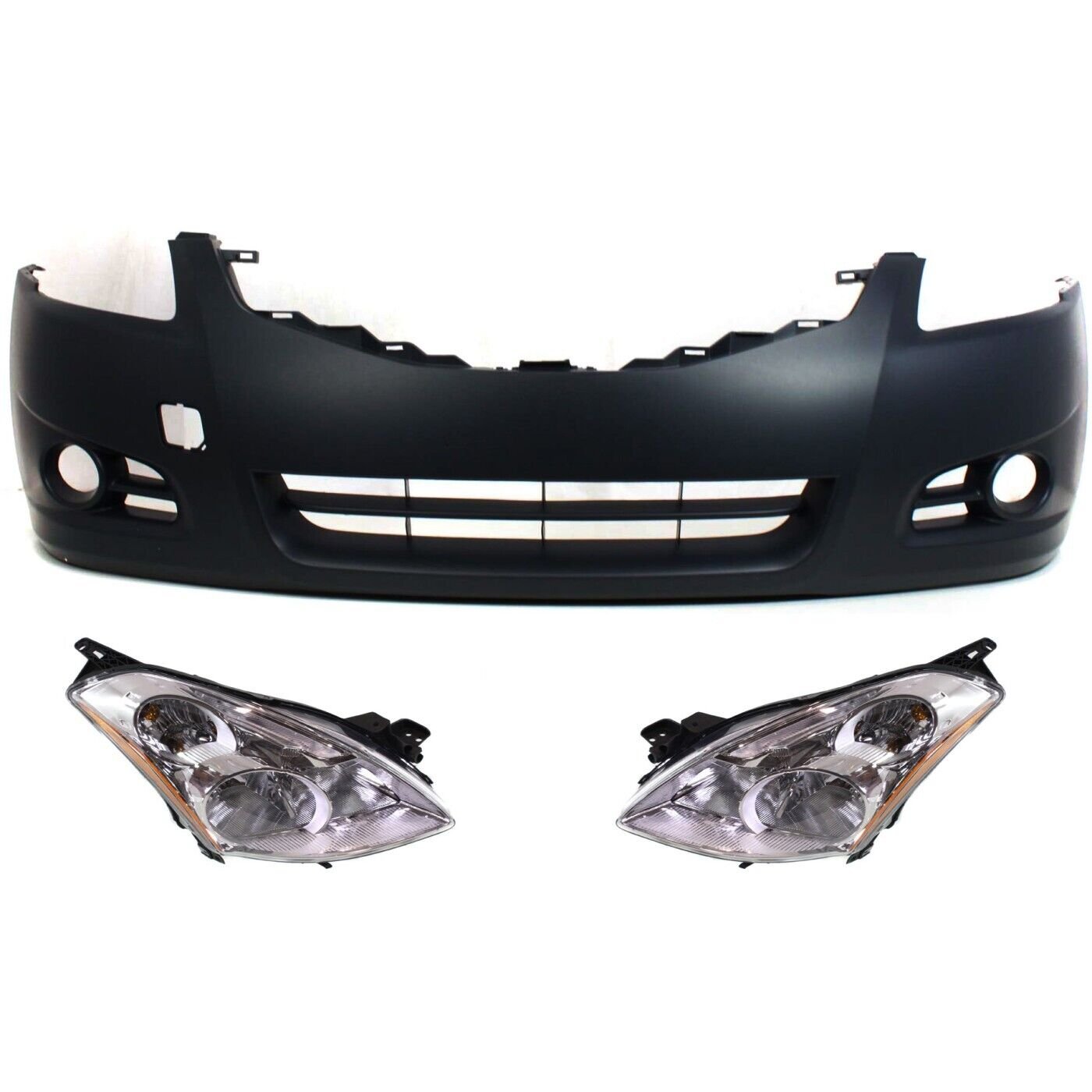 Bumper Cover with Headlights kit 3 pieces for 2010-2012 Nissan Altima Base, S