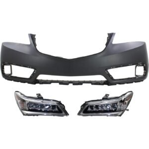 New Front Bumper Cover with Headlights LED kit 2 PC for 2014-2016 Acura MDX