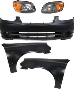 Front Bumper Cover and Fenders, Headlights kit 5 pc for 2003-2004 Hyundai Accent