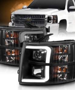 ANZO 07-13 Chevrolet Silverado 3500 Projector Headlights - Black Amber
