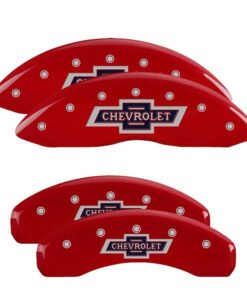 MGP 4 Caliper Covers Engraved F & R 100 Anniversary Red Finish Silver Char 2019 Chevy Silverado 1500