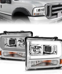ANZO 99-04 Ford F250/F350/F450/Excursion (excl 99) Projector Headlights - w/Light Bar Chrome Housing