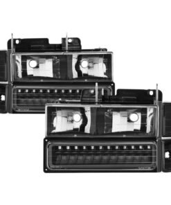 Xtune 92-94 Blazer Full Size Corner/LED Bumper Headlights Black HD-JH-CCK88-LED-AM-BK-SET