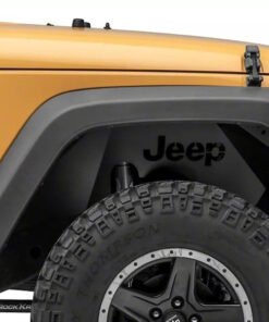 Officially Licensed Jeep 07-18 Wrangler JK Aluminum Inner Fender Liners w/ Jeep Logo- Front-Txt Blk