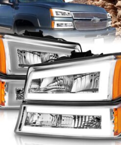 ANZO 2003-2006 Chevrolet Silverado 1500 Crystal Headlights w/ Light Bar Chrome Housing