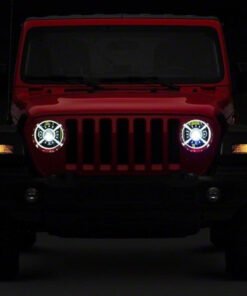 Raxiom 18-22 Jeep Wrangler JL/ JT 9-Inch LED Headlights w/ DRL and Halo- Black Housing (Clear Lens)