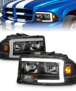 ANZO 97-04 Dodge Dakota/Durango Crystal headlight Set w/ Light Bar Black Housing