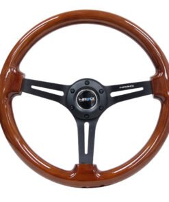NRG Reinforced Steering Wheel (350mm / 3in. Deep) Brown Wood w/Blk Matte Spoke/Black Center Mark