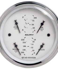 Autometer Old Tyme White 3-3/8in Short Sweep Electric Quad Gauge-Oil Press 0-100 PSI/Water Temp100-