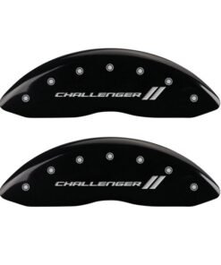 MGP 4 Caliper Covers Engraved Front & Rear With stripes/Challenger Black finish silver ch