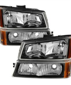 Xtune Chevy Silverado 2500HD 03-06 Crystal Headlights w/ Bumper Lights Black HD-JH-CSIL03-AM-BK-SET