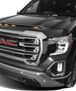 AVS 19-20 GMC Sierra 1500 Aeroskin Low Profile Hood Shield w/ Lights - Onyx Black