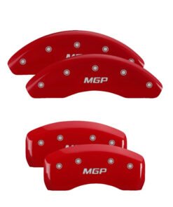 MGP 4 Caliper Covers Engraved Front & Rear MGP Red Finish Silver Characters for 2018 Toyota Camry