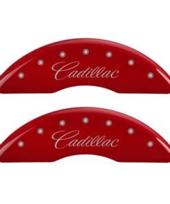 MGP 4 Caliper Covers Engraved Front & Rear Cursive/Cadillac Red Finish Silver Char 2016 Cadillac CT6