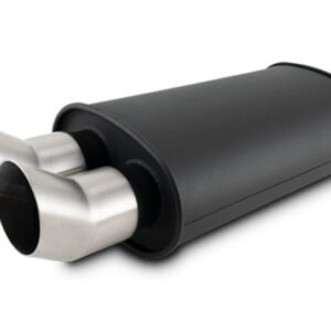 Vibrant StreetPower Flat Blk Muffler Dual 304SS Brushed Tips 9in x 5in x 15in - 3in Dual Inlet