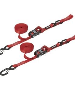 SpeedStrap 1In x 15Ft Ratchet Tie Down w/ Snap FtSFt Hooks Soft Tie (2 Pack) - Red