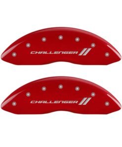 MGP 4 Caliper Covers Engraved Front & Rear With stripes/Challenger Red finish silver ch