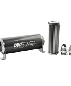 DeatschWerks Stainless Steel 10AN 10 Micron Universal Inline Fuel Filter Housing Kit (160mm)