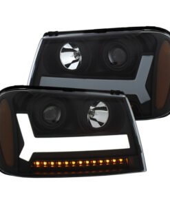 ANZO 2006-2009 Chevrolet Trailblazer Projector Headlights w/ Plank Style Design Black w/ Amber