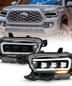 ANZO 2016-2018 Toyota Tacoma LED Projector Headlights Plank Style Black w/ Amber