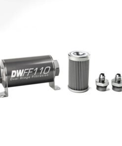 DeatschWerks Stainless Steel 6AN 100 Micron Universal Inline Fuel Filter Housing Kit (110mm)