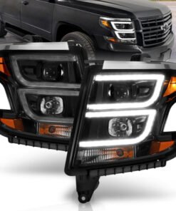 ANZO 2015-2020 Chevy Tahoe Projector Headlights Plank Style Black w/DRL