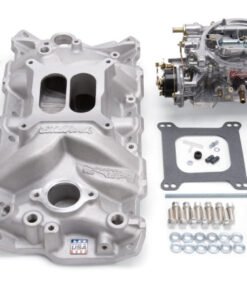 Edelbrock Manifold And Carb Kit Performer Eps Small Block Chevrolet 1957-1986 Natural Finish