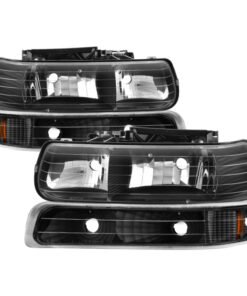 Xtune Chevy TahOE 00-06 Amber Crystal Headlights w/ Bumper Lights Black HD-JH-CSIL99-SET-AM-BK