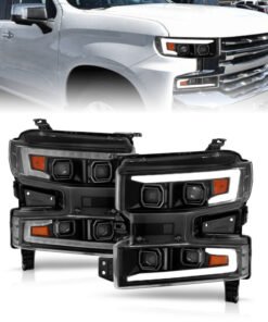 ANZO 19-22 Chevrolet Silverado 1500 LED Proj HL w/Lgt Bar SwBk Seq. Blk w/In. Light - Passenger Side
