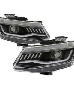 Spyder Chevy Camaro 16-18 Halogen Model Projector Headlights Black PRO-YD-CCAM16HALSI-SEQ-BK