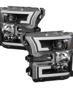 Spyder Ford F150 2015-2017 Projector Headlights - Light Bar DRL LED - Black PRO-YD-FF15015-LBDRL-BK