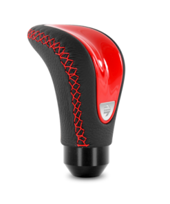 Momo Combat Evo Shift Knob - Black Leather, Red Insert, Red Stitching