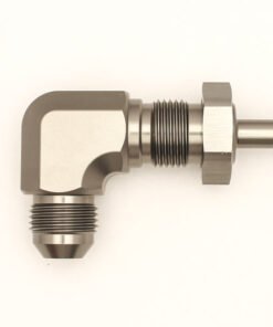 DeatschWerks 8AN Male Flare To 5/16in. Male Barb Bulkhead Adapter 90-Degree (Incl. Nut)