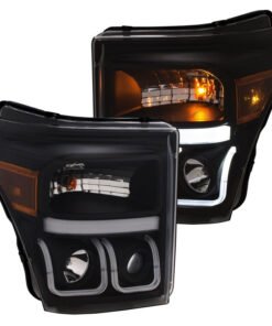 ANZO 11-16 Ford F-150 Super Duty Projector Headlights w/ U-Bar Switchback Black w/ Amber