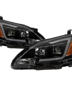 xTune 13-15 Nissan Sentra DRL LED Light Bar Proj Halogen Headlights - Blk Smoke (PRO-JH-NS13-LB-BSM)