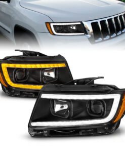 ANZO 11-13 Jeep Grand Cherokee (Factory Halogen Only) Projector Headlights w/Light Bar Swtchbk Black