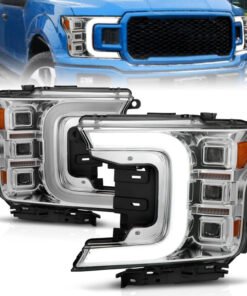 Anzo 18-20 Ford F-150 Full Led Projector Light Bar Style Headlights - Chrome Amber