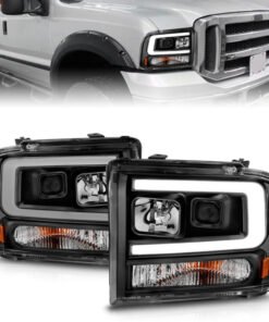 ANZO 99-04 Ford F250/F350/F450/Excursion (excl 99) Projector Headlights - w/ Light Bar Black Housing