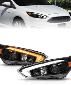 ANZO 15-18 Ford Focus Projector Headlights - w/ Light Bar Switchback Black Housing