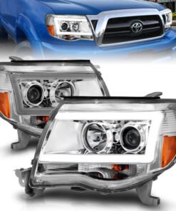 ANZO 2005-2011 Toyota Tacoma Projector Headlights w/ Light Bar Chrome Housing