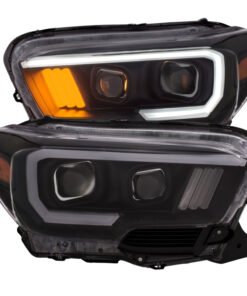 ANZO 2016-2017 Toyota Tacoma Projector Headlights w/ Plank Style Black w/ Amber