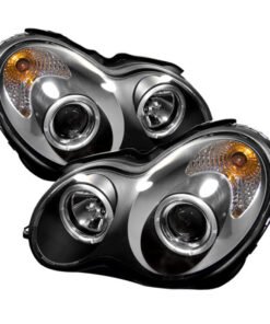 Spyder Mercedes Benz C-Class 01-05 4 DrProjector Headlights Halogen LED Halo Blk PRO-YD-MBW203-HL-BK