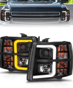 ANZO 2007-2013 Chevrolet Silverado 1500 Projector w/ Light Bar Black Housing w/ Sequential