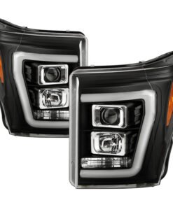 Spyder Ford F250/350/450 11-16 V2 High-Power LED Headlights-White Light Bar-Black PRO-YD-FS11V2PL-BK