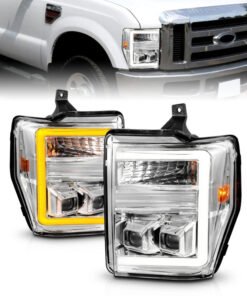ANZO 08-10 Ford F-250 - F-550 Super Duty Projector Headlights w/ Light Bar Switchback Chrome Housing