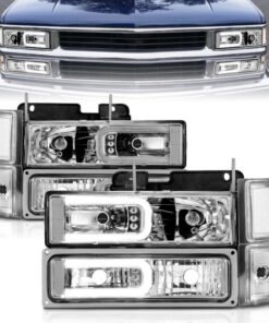 ANZO 88-98 Chevrolet C1500 Crystal Headlights w/Light Bar Chrome Housing w/ Signal Side Markers 8Pcs