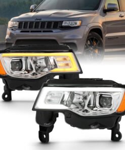 ANZO 2017-2018 Jeep Grand Cherokee Projector Headlights w/ Plank Style Switchback - Chrome w/ Amber