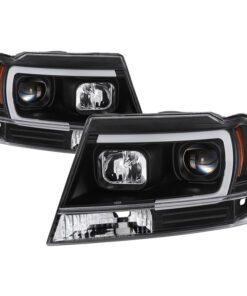 Spyder 99-04 Jeep Grand Cherokee Projector Headlights - Light Bar DRL LED - Black