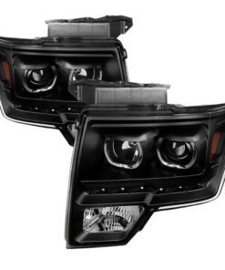Xtune Ford F150 09-14 Projector Headlights Halogen Model Only LED Halo Black PRO-JH-FF15009-CFB-BK