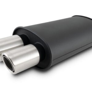 Vibrant STREETPOWER Blk Oval Muffler w/Dual Center Tip 3in Inlet ID 3in Tip OD 9in x 5in x 15in